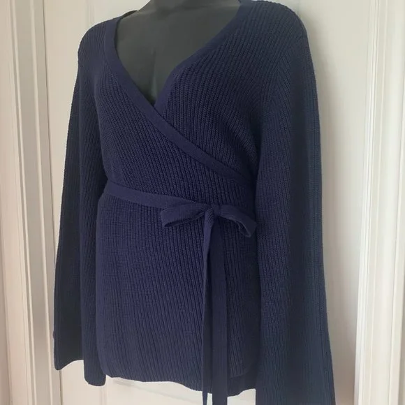 NWOT Eloquii Navy Knit Wrap Sweater - Picture 6 of 8